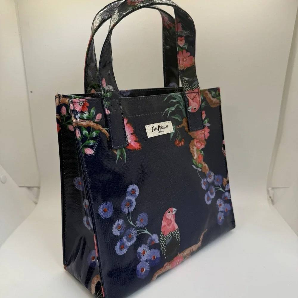 Cath Kidston Navy Blue Birds FloralSmall Book Bag Tote Coated Canvas London - Picture 5 of 10